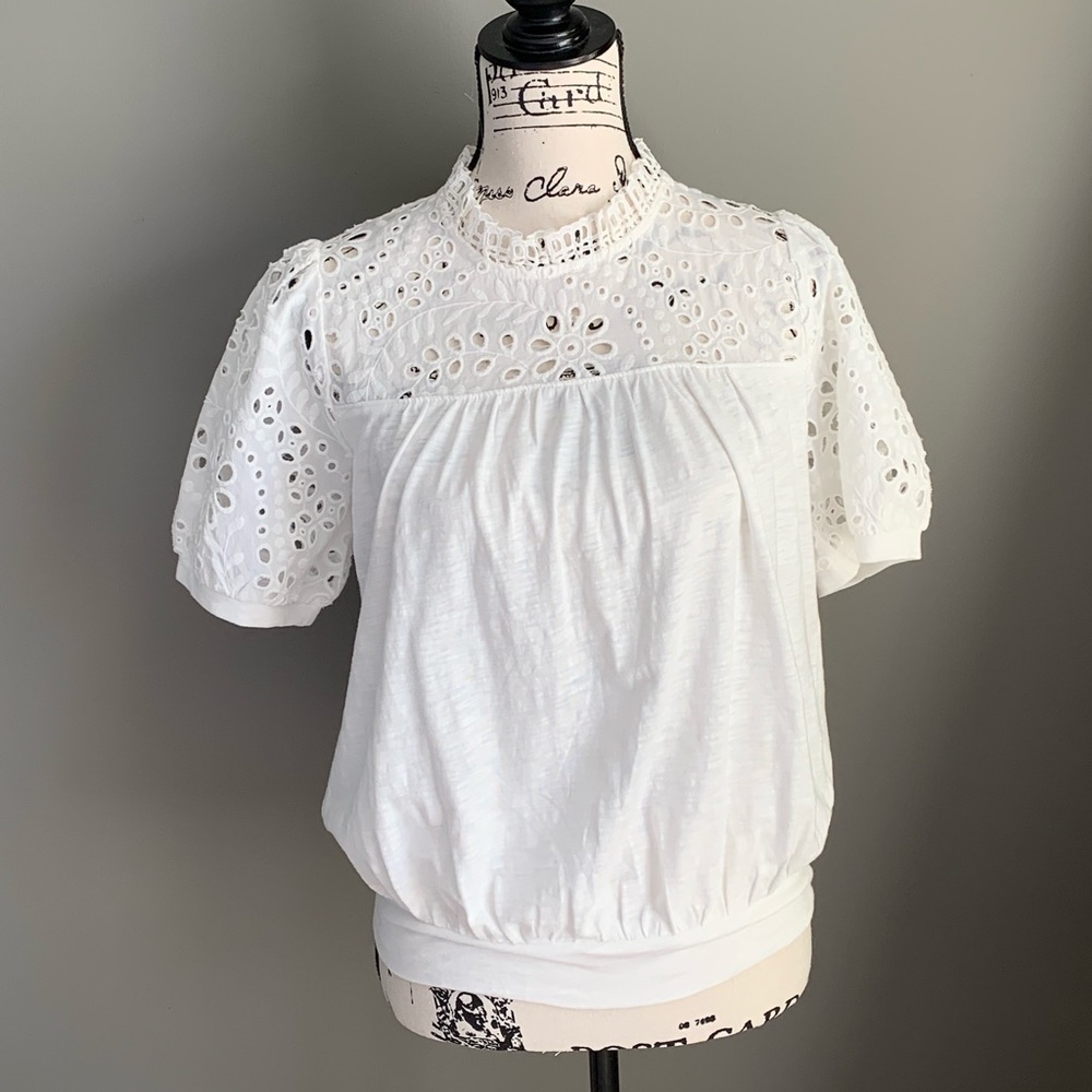 Anthropologie White Eyelet Puff Sleeve Blouse